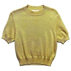 St. John Basics Gold Metallic Knit Short Sleeve Sweater Crew Neck Size S Vintage